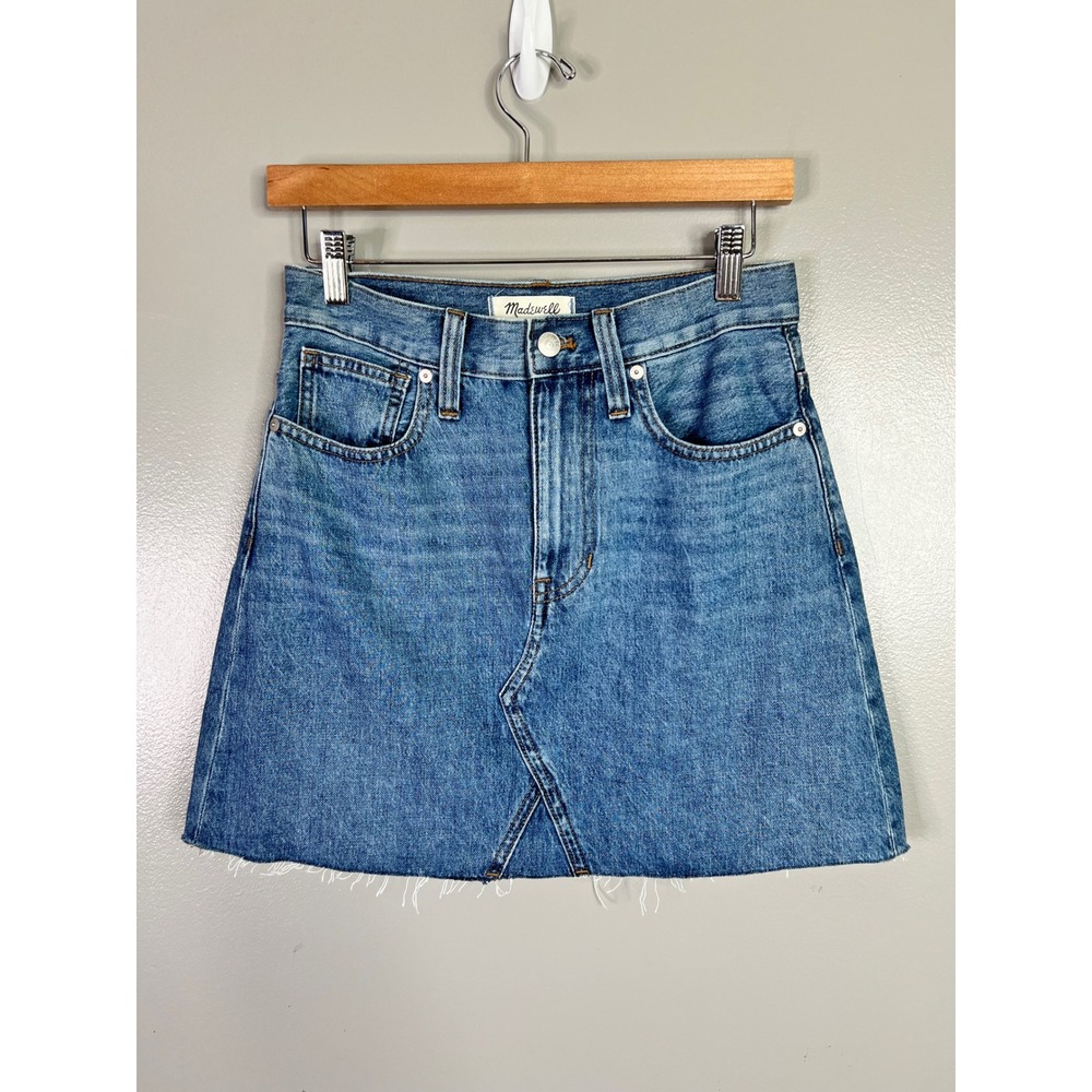 Madewell Rigid Denim A-Line Mini Skirt Raw Hem Blue Size 25